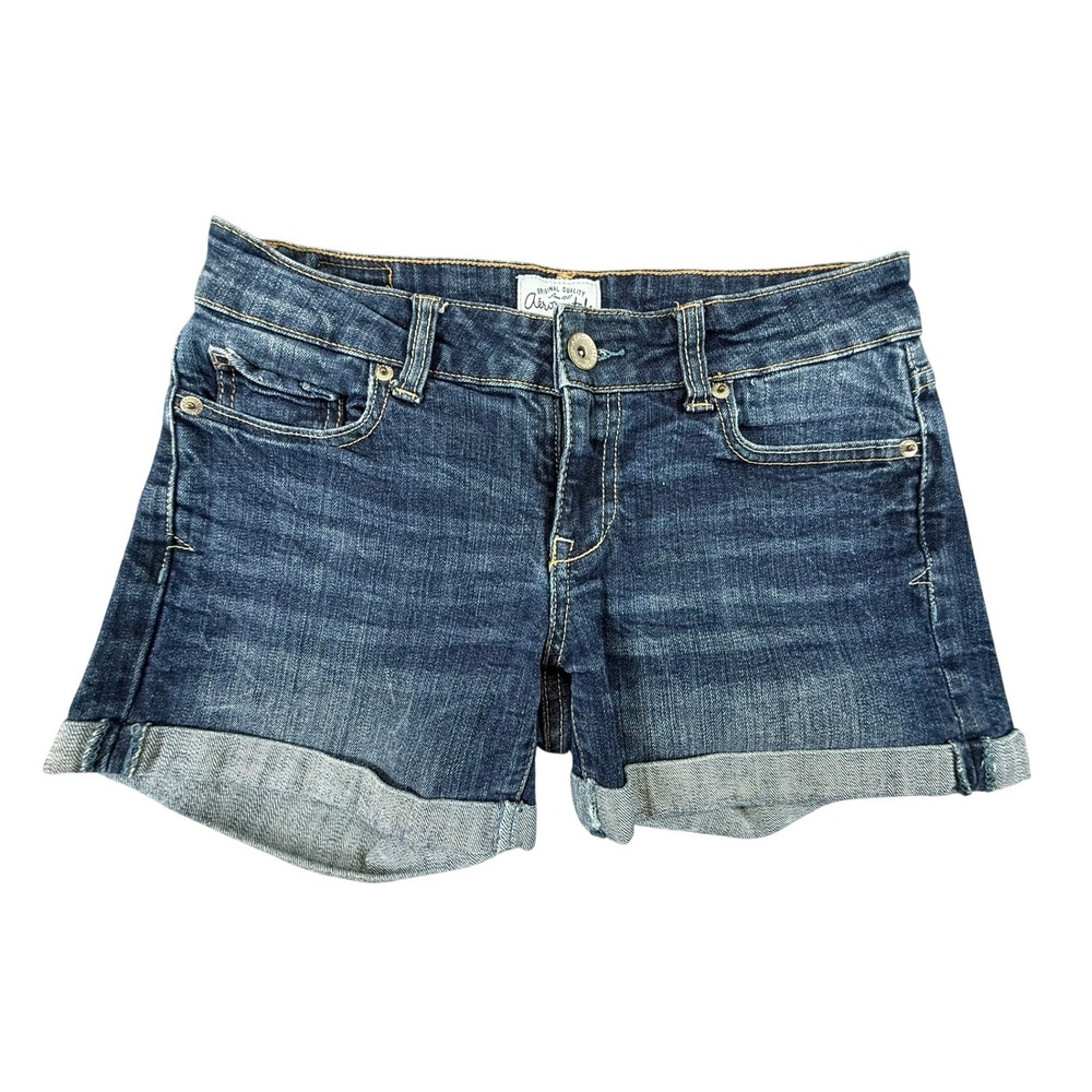 Aeropostale Womens Dark Wash Cuffed Denim Shorts Low Rise Size 1/2 NKAMPK16